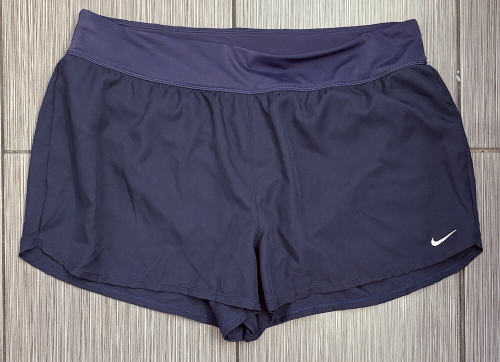 Nike Solid Boardshort Swim Bottoms Women’s 1X Navy Blue Brief Lined Stretch